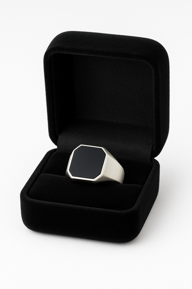 Anillo Sello Octagonal de Plata 950 con Piedra Ónix Negra – Estilo Minimalista Masculino